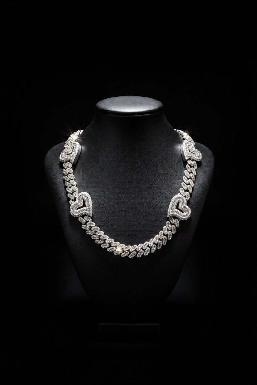 Cuban heart moissanite necklace
