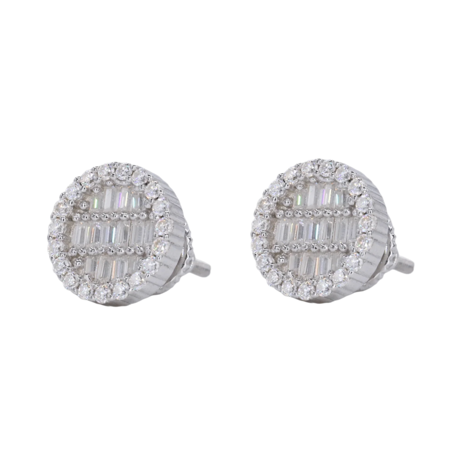 Round Baguette Infill VVS Moissanite Daimond Earrings