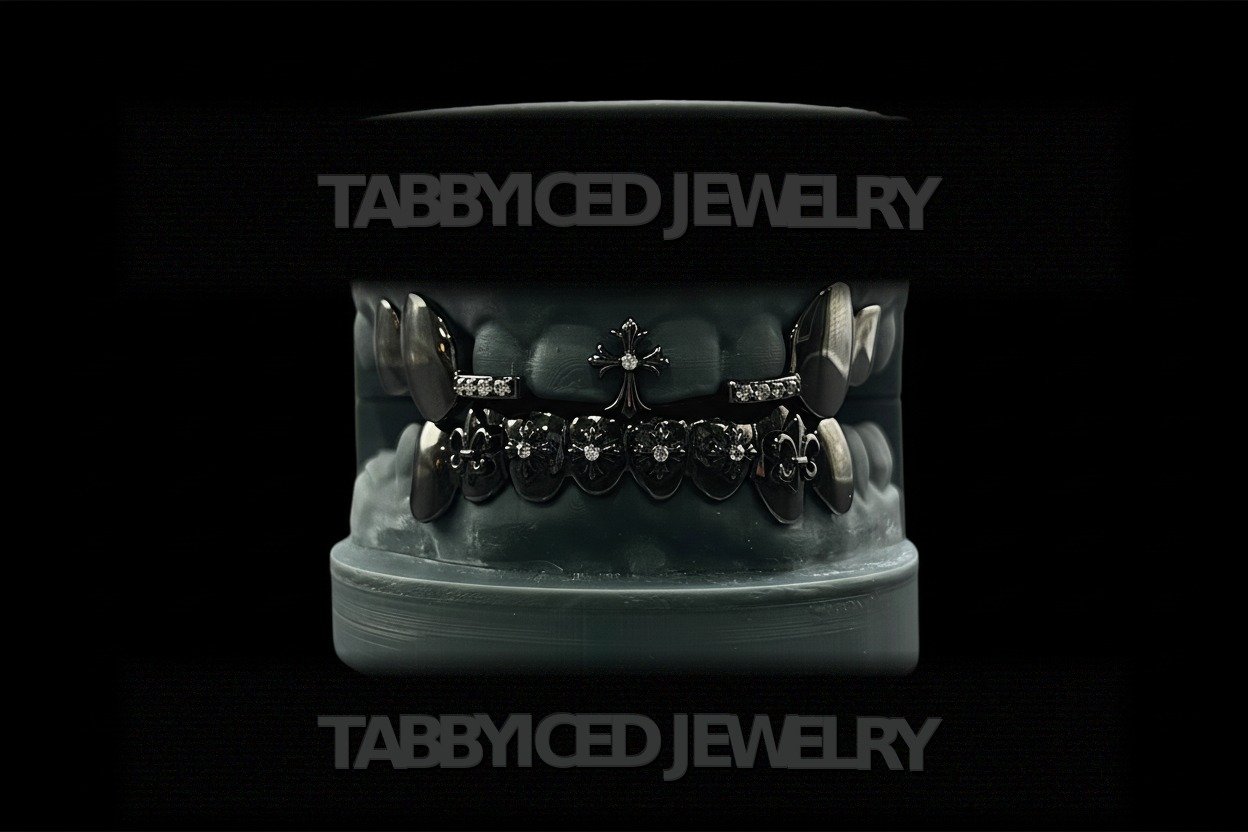 Satin Black Chrome Heart Grillz