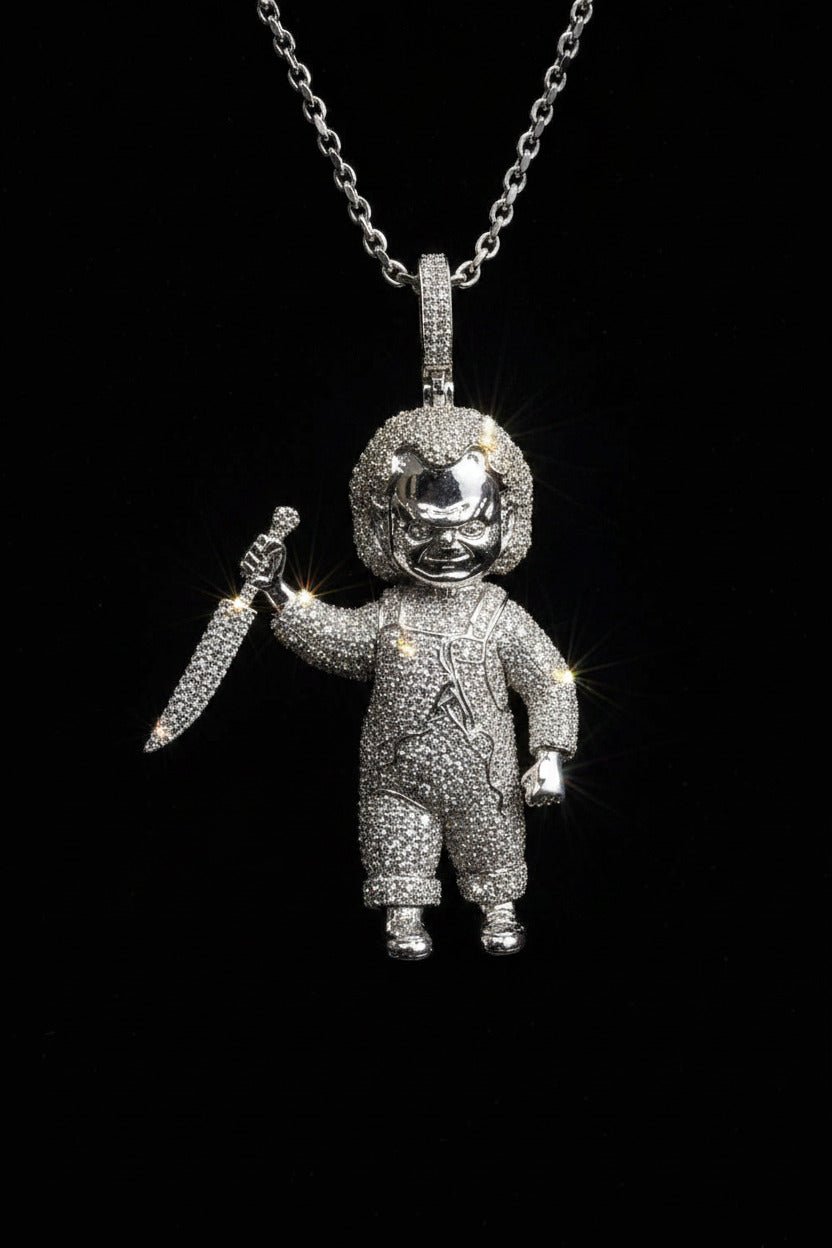Iced Out Chucky Doll Pendant – Silver Moissanite Diamond