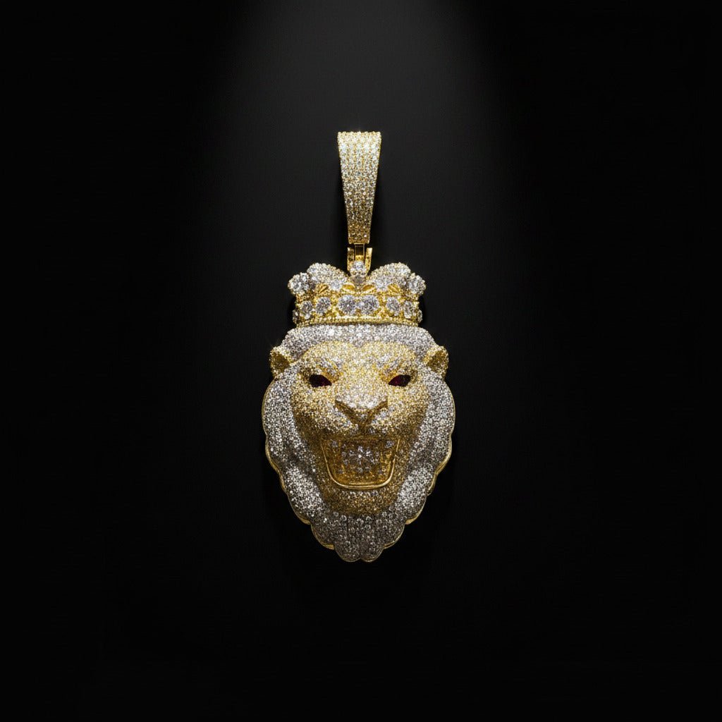 Iced Out Crowned Lion Head Pendant