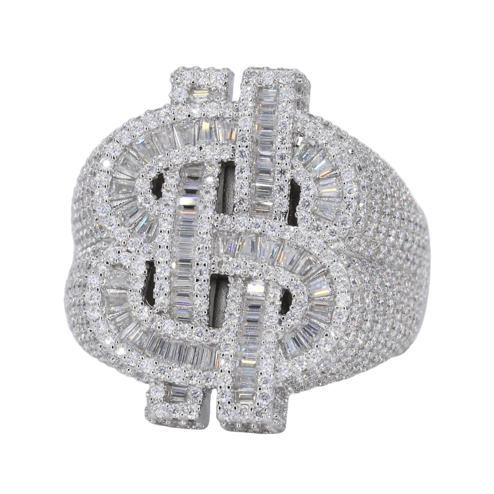 Baguette Infill Money Sign VVS Moissanite Diamond Ring