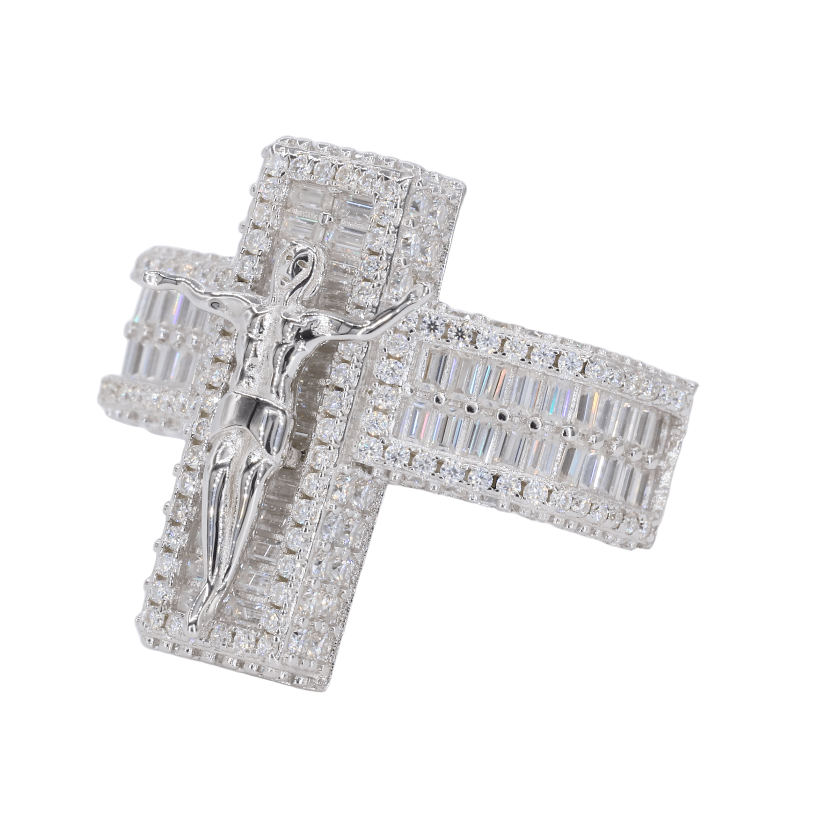 Baguette Jesus Cross VVS Moissanite Diamond Ring