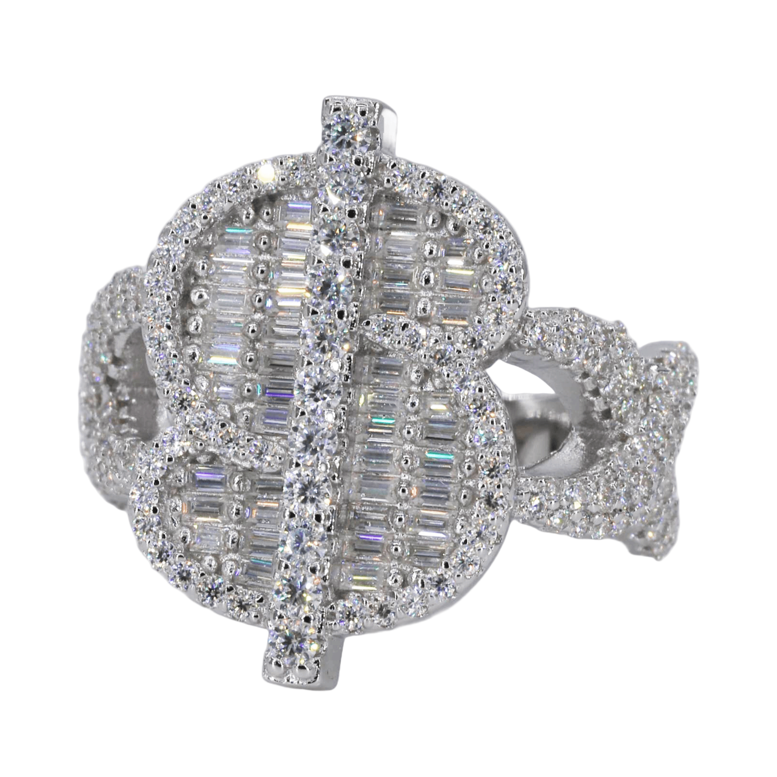 Bubble Baguette Money Sign VVS Moissanite Diamond Ring