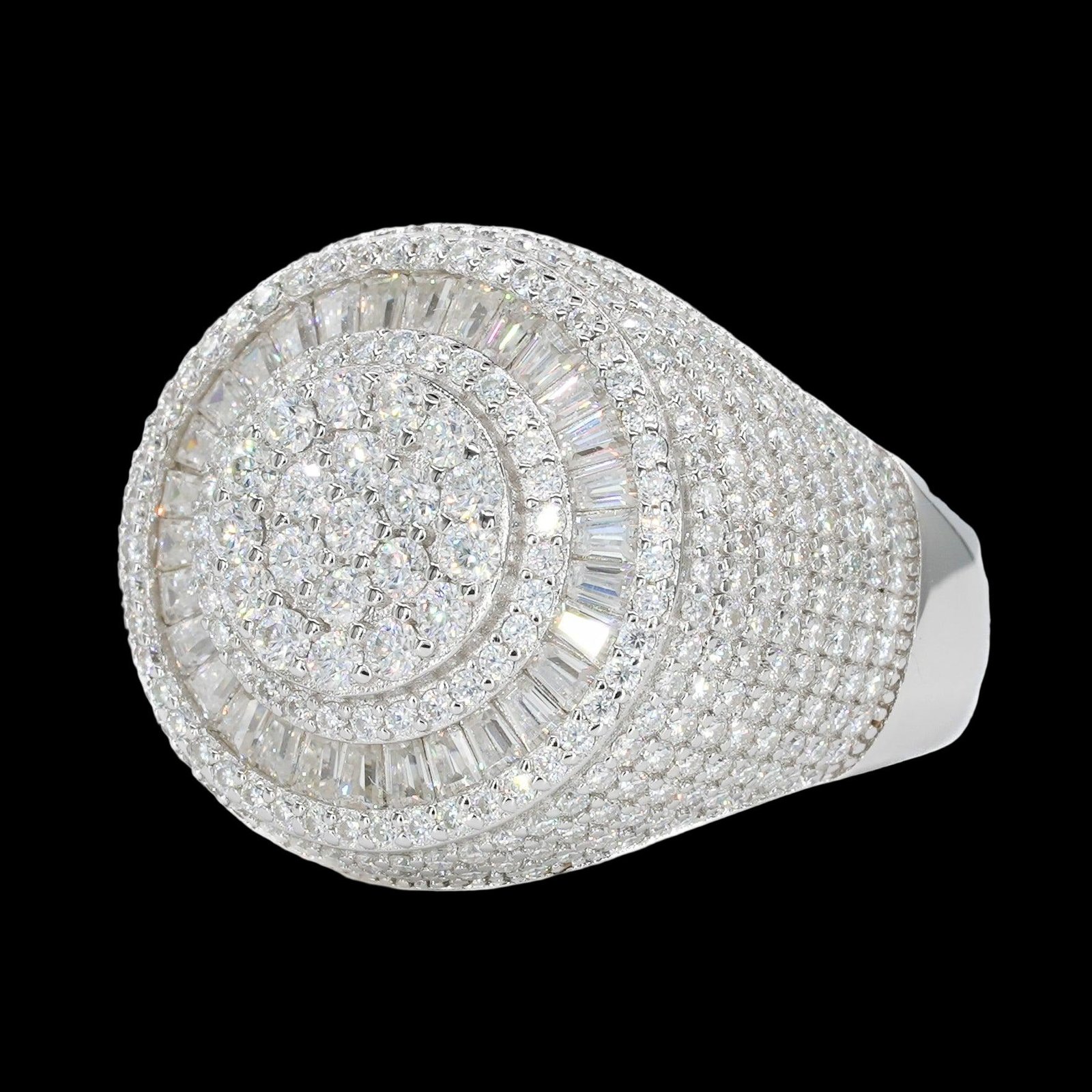 Fully Iced Baguette Round Face VVS Moissanite Diamond Ring