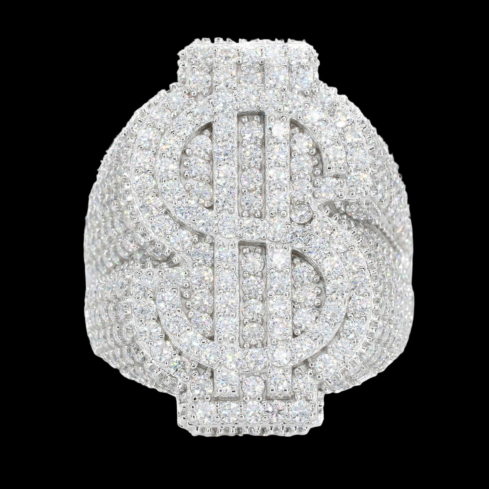 Fully Iced Dollar Sign VVS Moissanite Diamond Ring