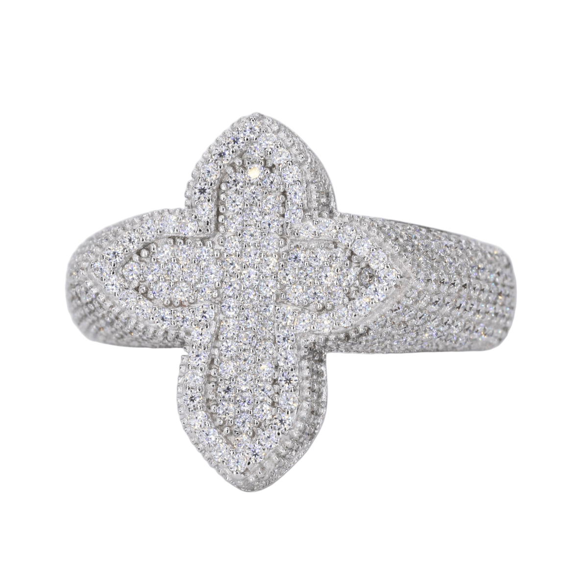 Small Iced Out Cross VVS Moissanite Diamond Ring